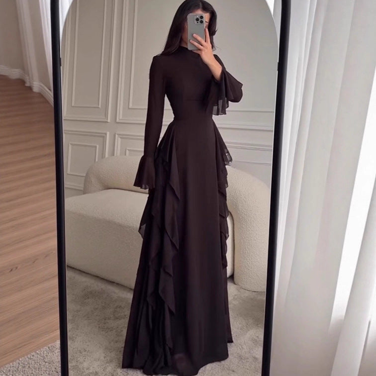 Elegant Solid Color Long Sleeve Dress