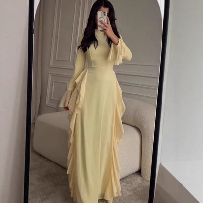 Elegant Solid Color Long Sleeve Dress