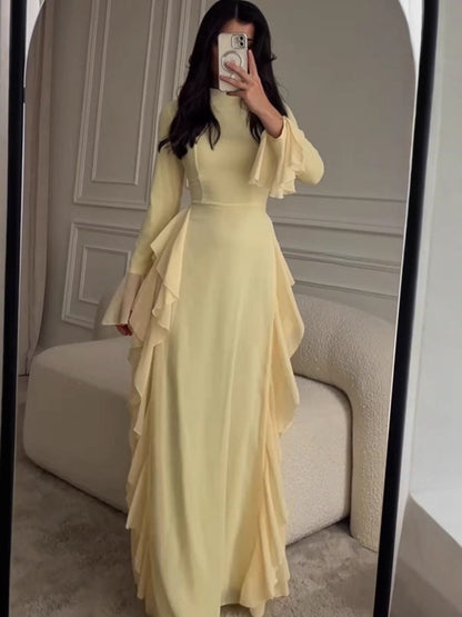 Elegant Solid Color Long Sleeve Dress