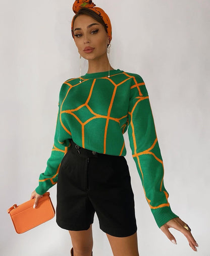 Russia hot selling round neck line pattern woollen knitted top