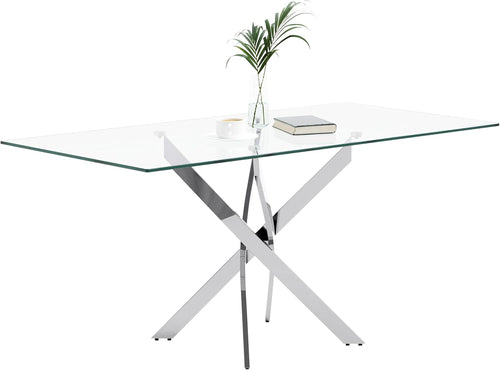Tempered Glass Dining Table With Chromed Legs 47In White Silver