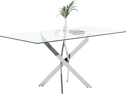 Tempered Glass Dining Table With Chromed Legs 47In White Silver