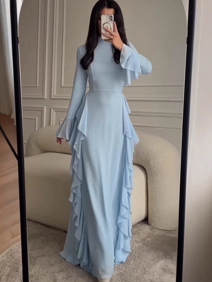 Elegant Solid Color Long Sleeve Dress