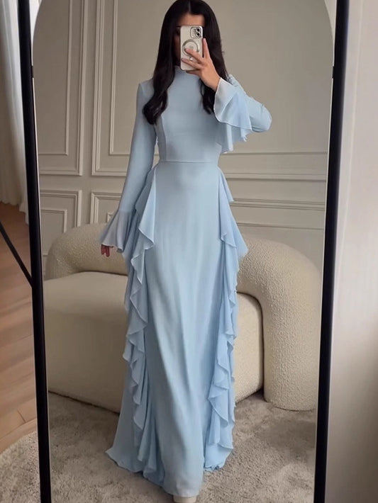 Elegant Solid Color Long Sleeve Dress