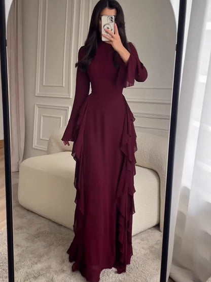 Elegant Solid Color Long Sleeve Dress