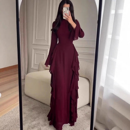Elegant Solid Color Long Sleeve Dress