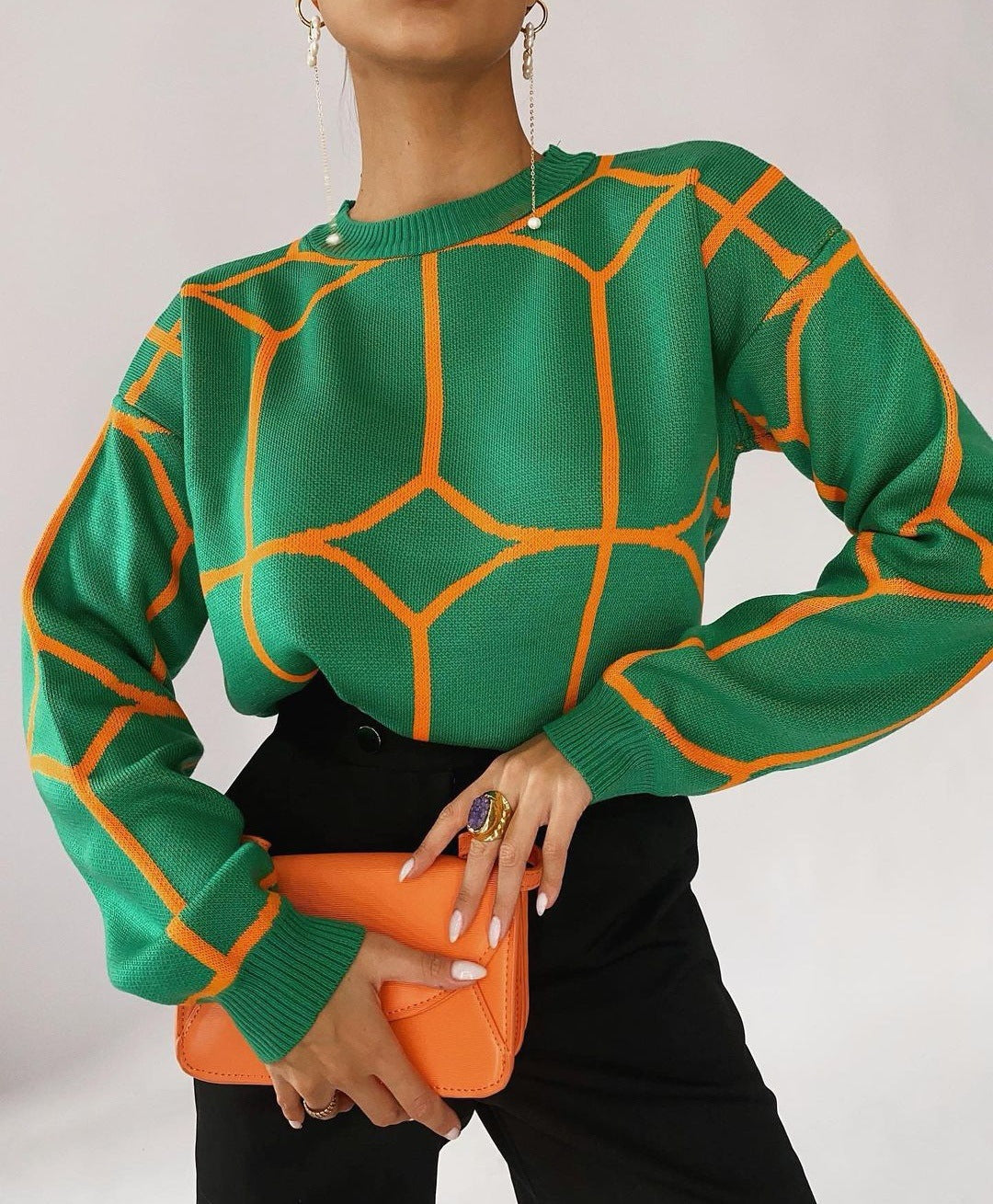 Russia hot selling round neck line pattern woollen knitted top