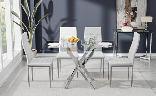 Tempered Glass Dining Table With Chromed Legs 47In White Silver