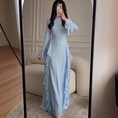 Elegant Solid Color Long Sleeve Dress