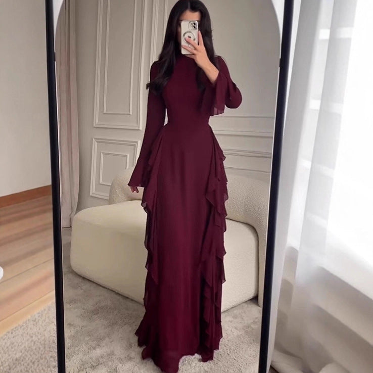 Elegant Solid Color Long Sleeve Dress