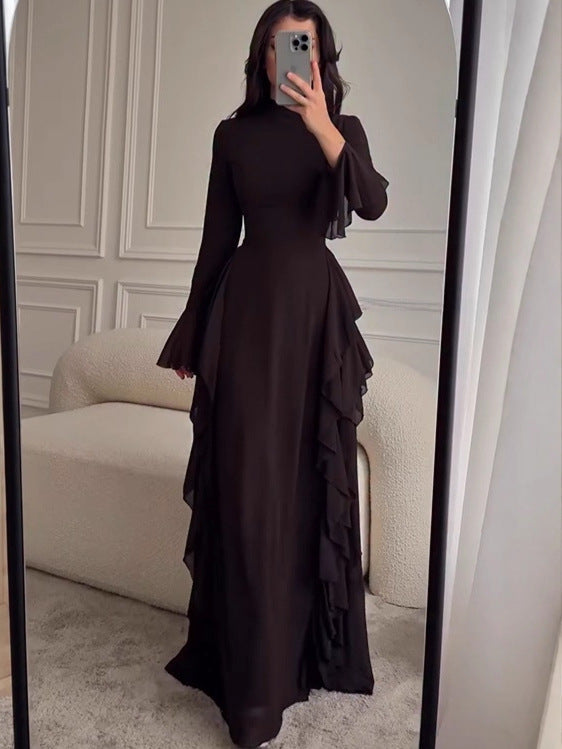 Elegant Solid Color Long Sleeve Dress